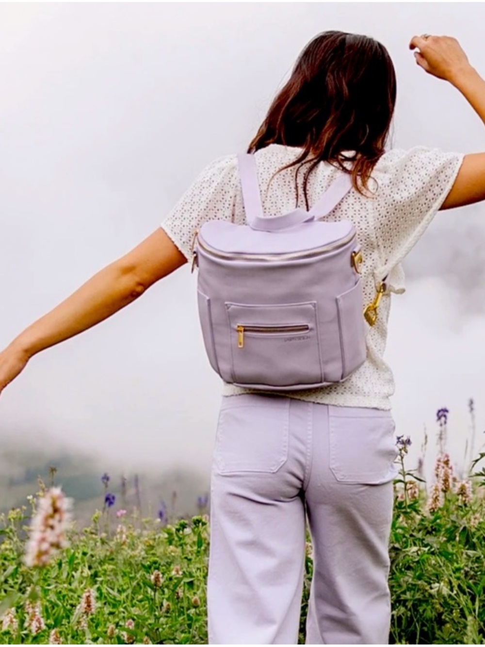 Fawn Design Lavender Leather Convertible Backpack Gold Hardware RARE flawed